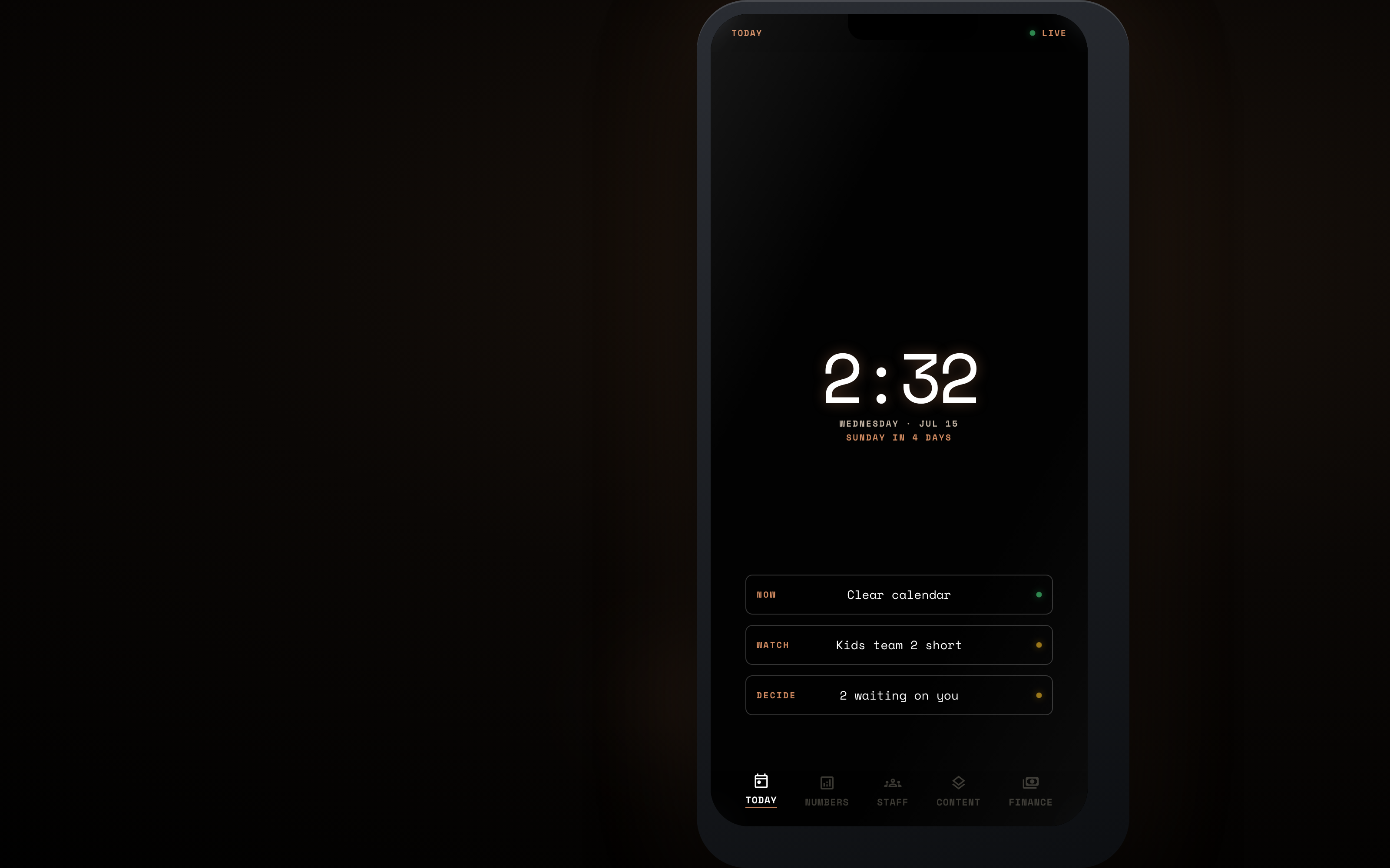 The Watchman mobile app, TODAY screen in a phone